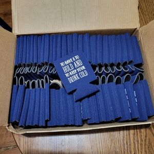 Navy Blue Drink Koozies with White Writing